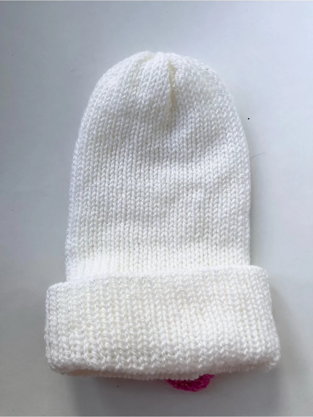 Handmade Cozy Toddler Winter Hat Knitted White w/ Pink Bow